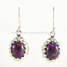 Natural Purple Copper Turquoise Gemstone 925 Sterling Silver Earring